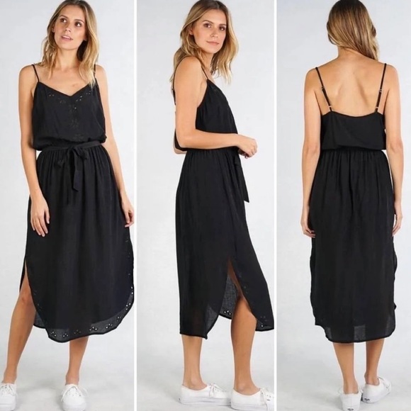 lovestitch Dresses & Skirts - LOVESTITCH Black Eyelet Midi Dress Size Small